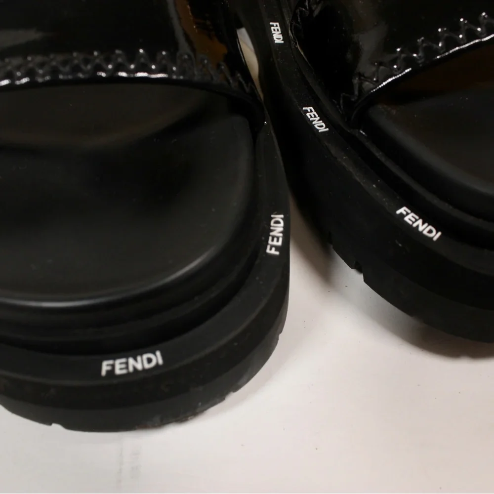 Fendi FF Logo Chunky Platform Leather Sandals Authentic - Picture 7 of 9
